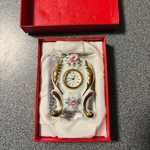 Limoges White and Gold Porcelain Mini Mantel Clock